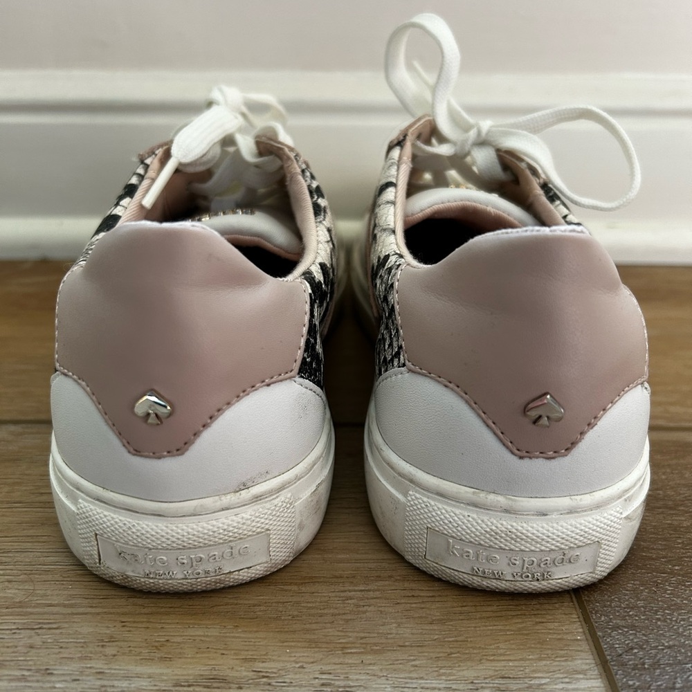 Kate Spade Dash Sneakers - White and Pink Sneakers with Snakeskin Detail